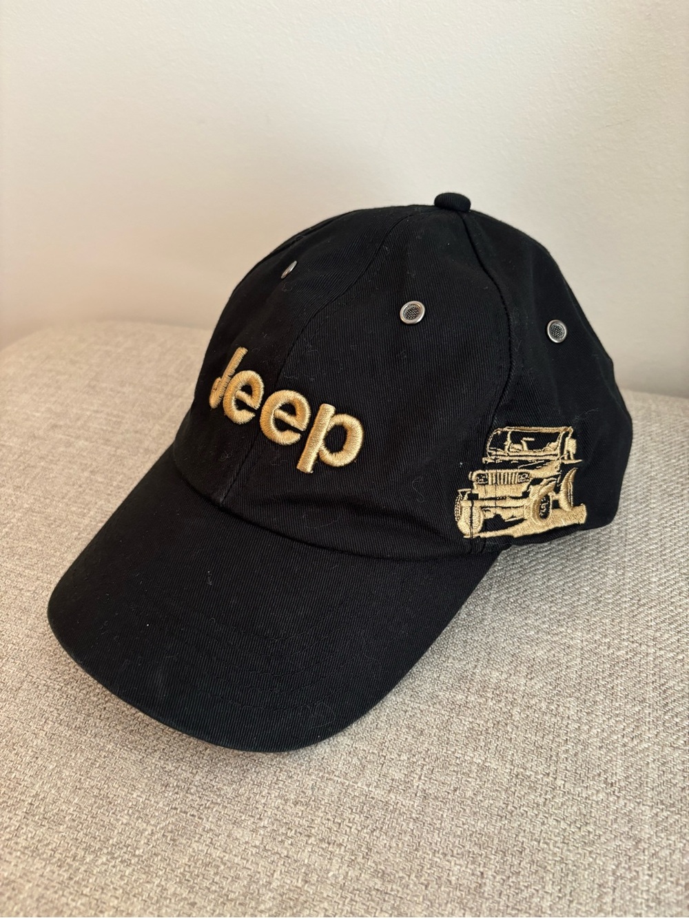 Jeep Hat Cap Strap Back Black Gold Logo Embroidered Off-Road 4x4 Wrangler SUV